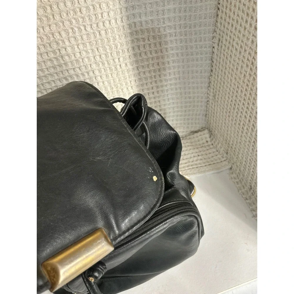 Vintage 90s Women Unbranded Leather Drawstring Backpack Medium Black